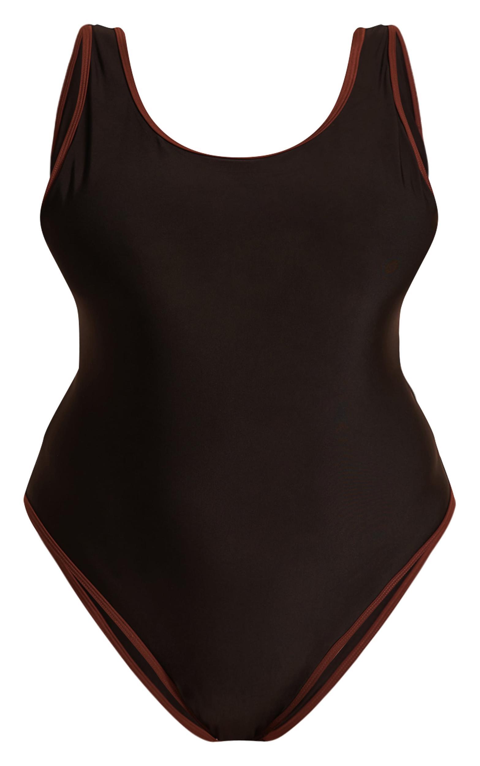 Plus Black Contrast Binding Scoop Back Swimsuit Product Image
