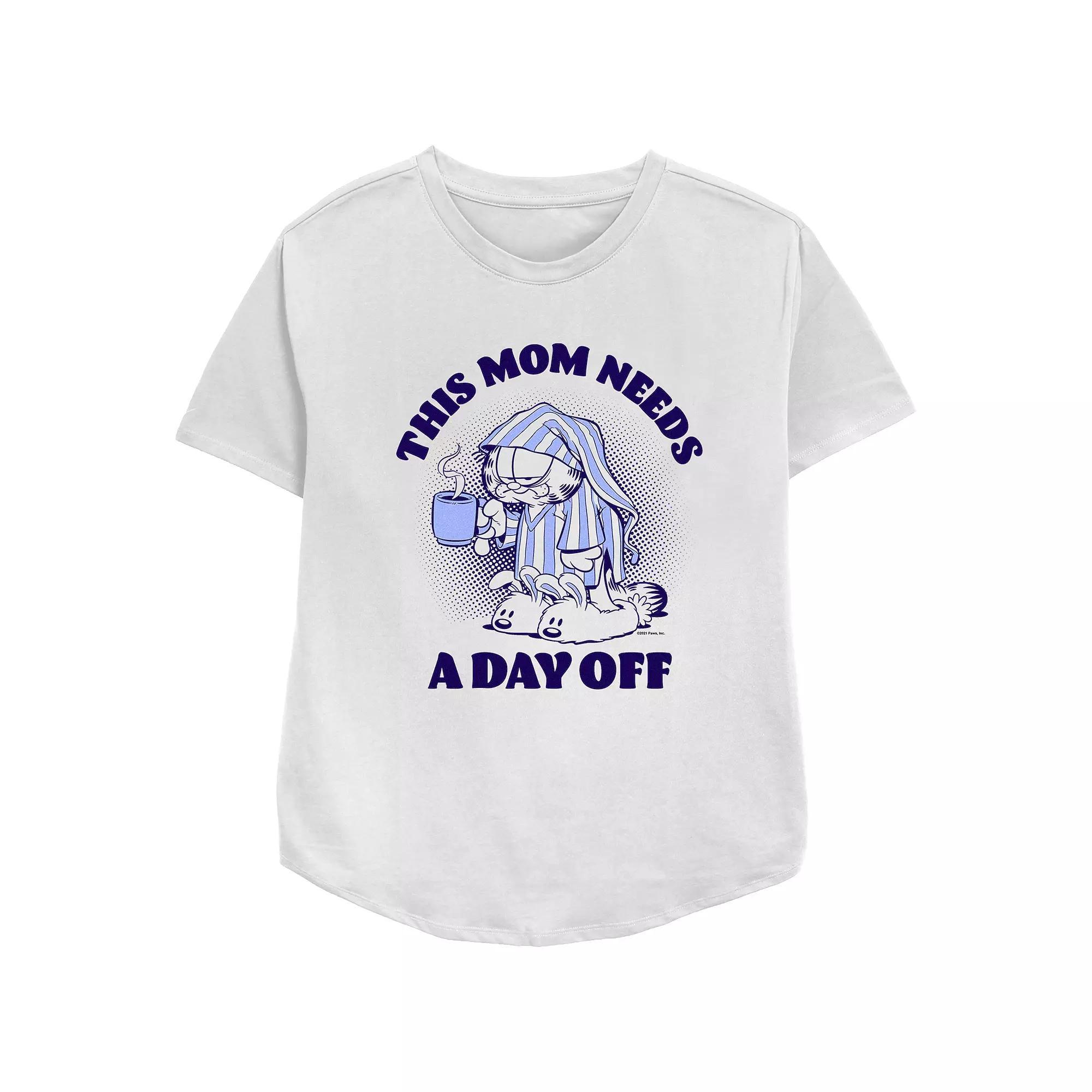 Women's Garfield This Mom Needs A Day Off Relaxed Fit Graphic Tee, Size: Medium, White Product Image