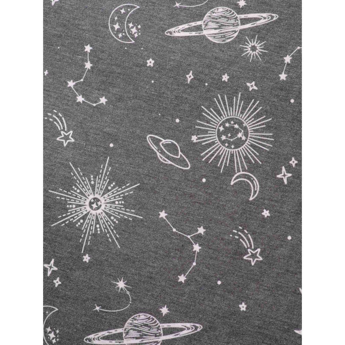 Plus Size Celestial Print Crew Neck T-Shirt DimGray Women Leisure Non Round Neck Casual T-shirts BloomChic 12/L Product Image