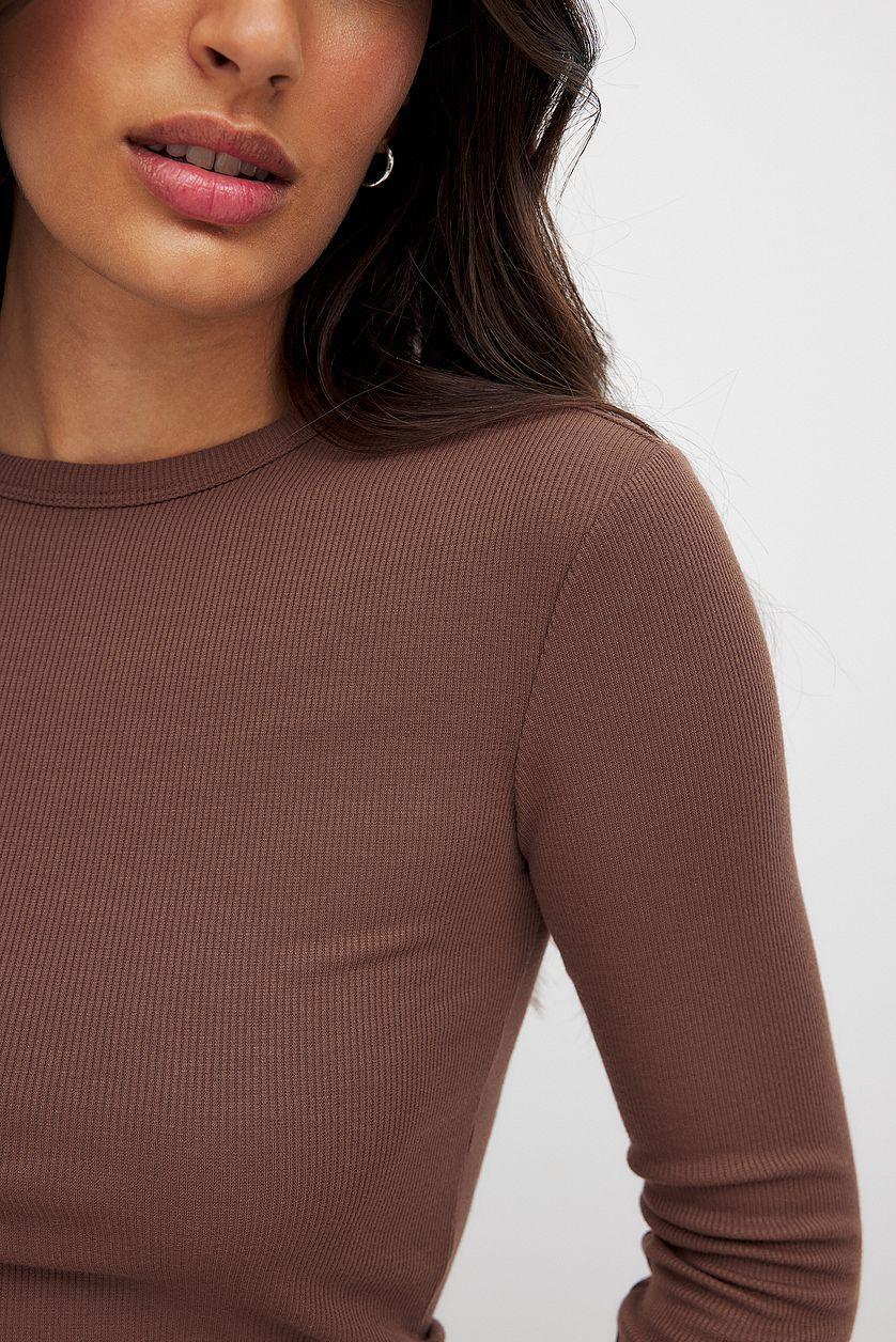 Ribbed Long Sleeved Round Neck Top Product Image