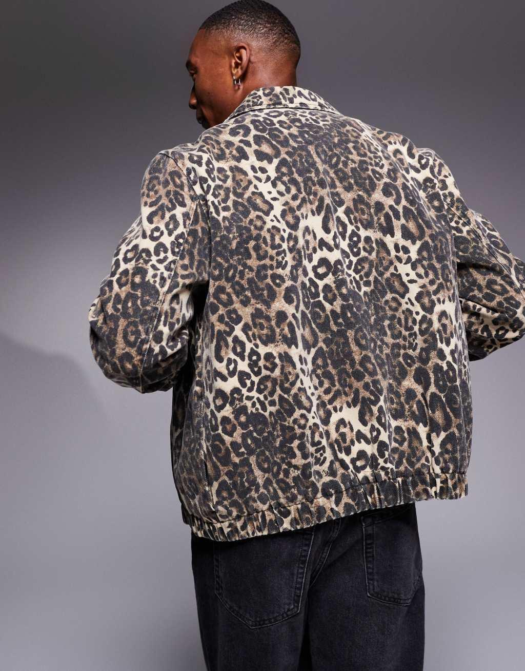 ASOS DESIGN harrington jacket in brown leopard print Product Image