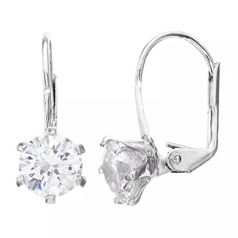 Sterling Silver Cubic Zirconia Classic Lever Back Earrings, Womens Product Image