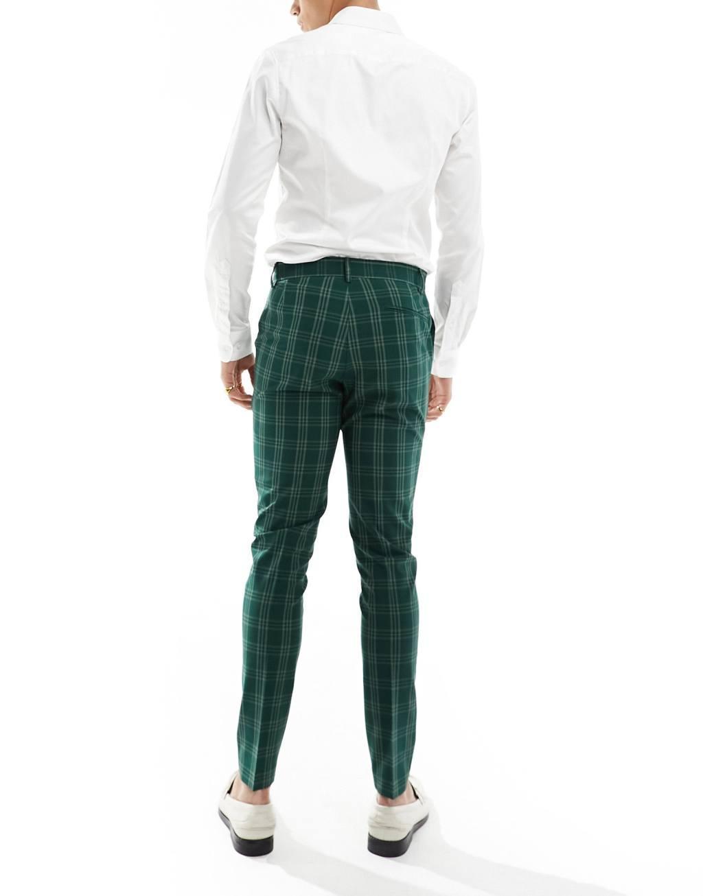 ASOS DESIGN skinny suit pants in green tonal check Product Image