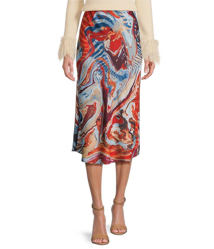 Skies Are Blue Abstract Print High Waisted Midi Skirt Product Image