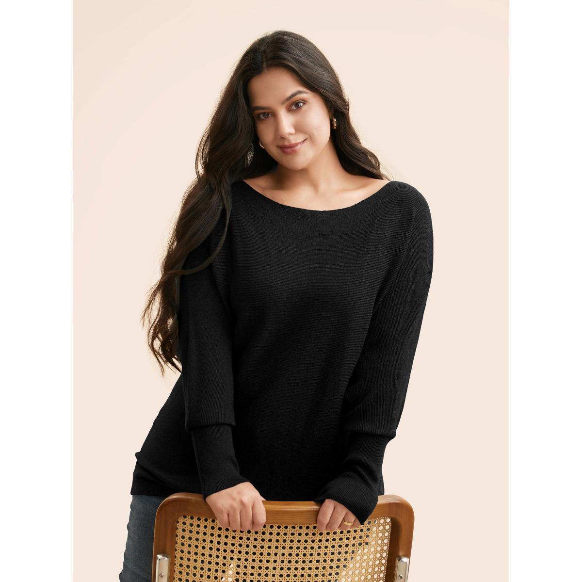 Plus Size Supersoft Dolman Sleeve Pullover Indigo Women Casual Loose Long Sleeve Boat Neck Everyday Pullovers BloomChic 10/M Product Image