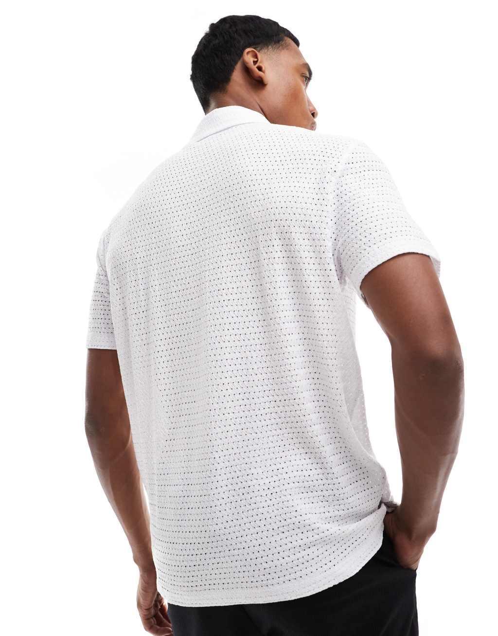 ASOS DESIGN polo shirt in white crochet texture Product Image