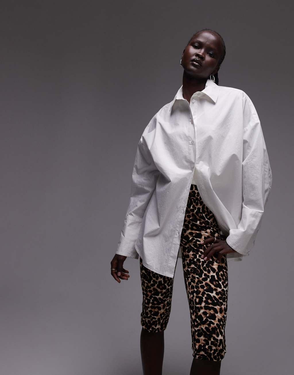 Topshop oversized poplin shirt in ivory Product Image