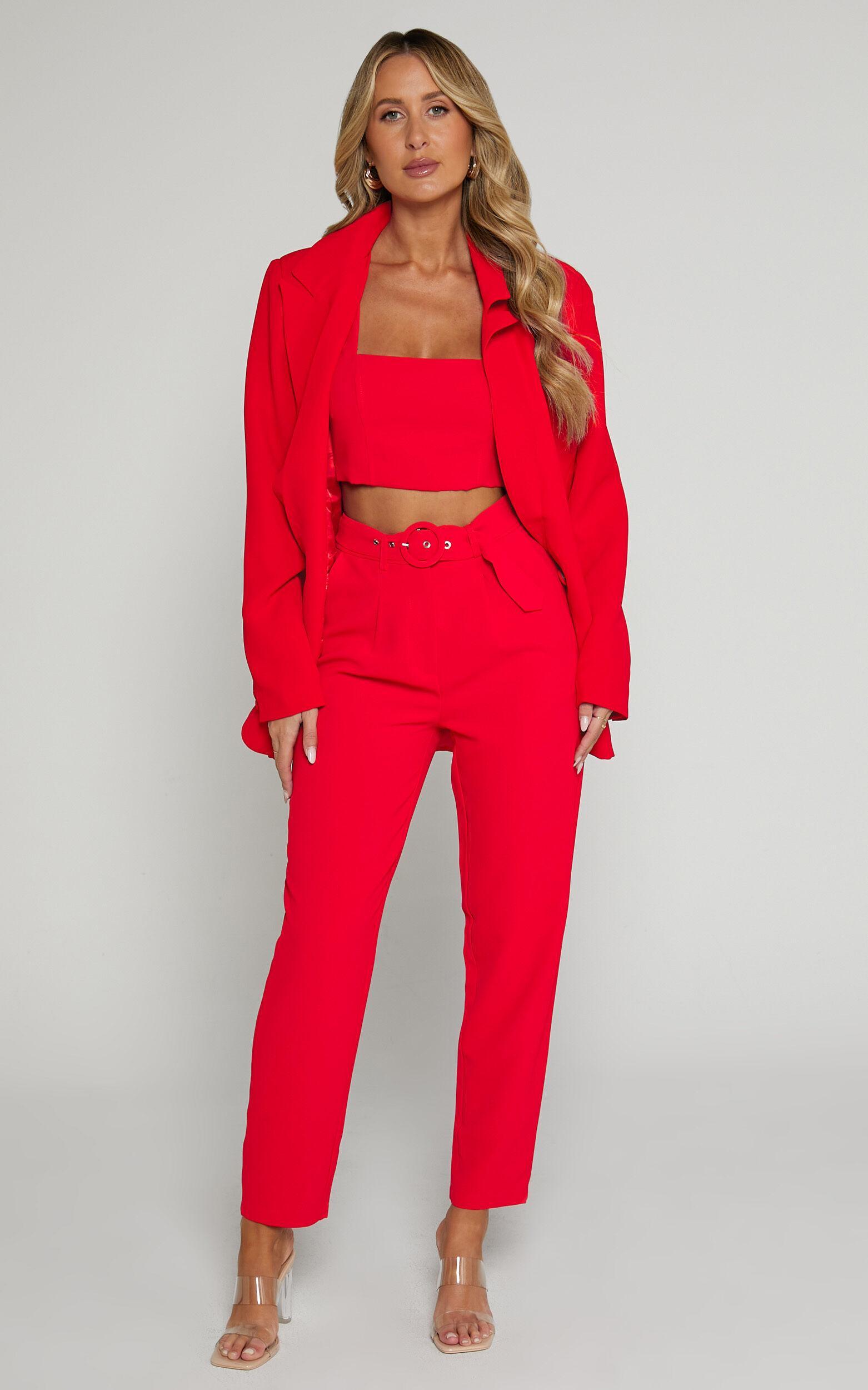Reyna Two Piece Set - Crop Top and Tailored Pants Set in Red Product Image