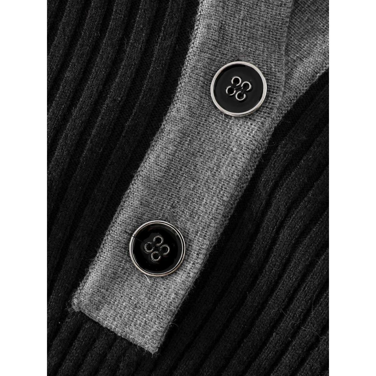 Plus Size Polo Neck Contrast Metal Buttons Pullover Black Women Leisure Bodycon Long Sleeve Polo Casual Pullovers BloomChic 22-24/3X Product Image