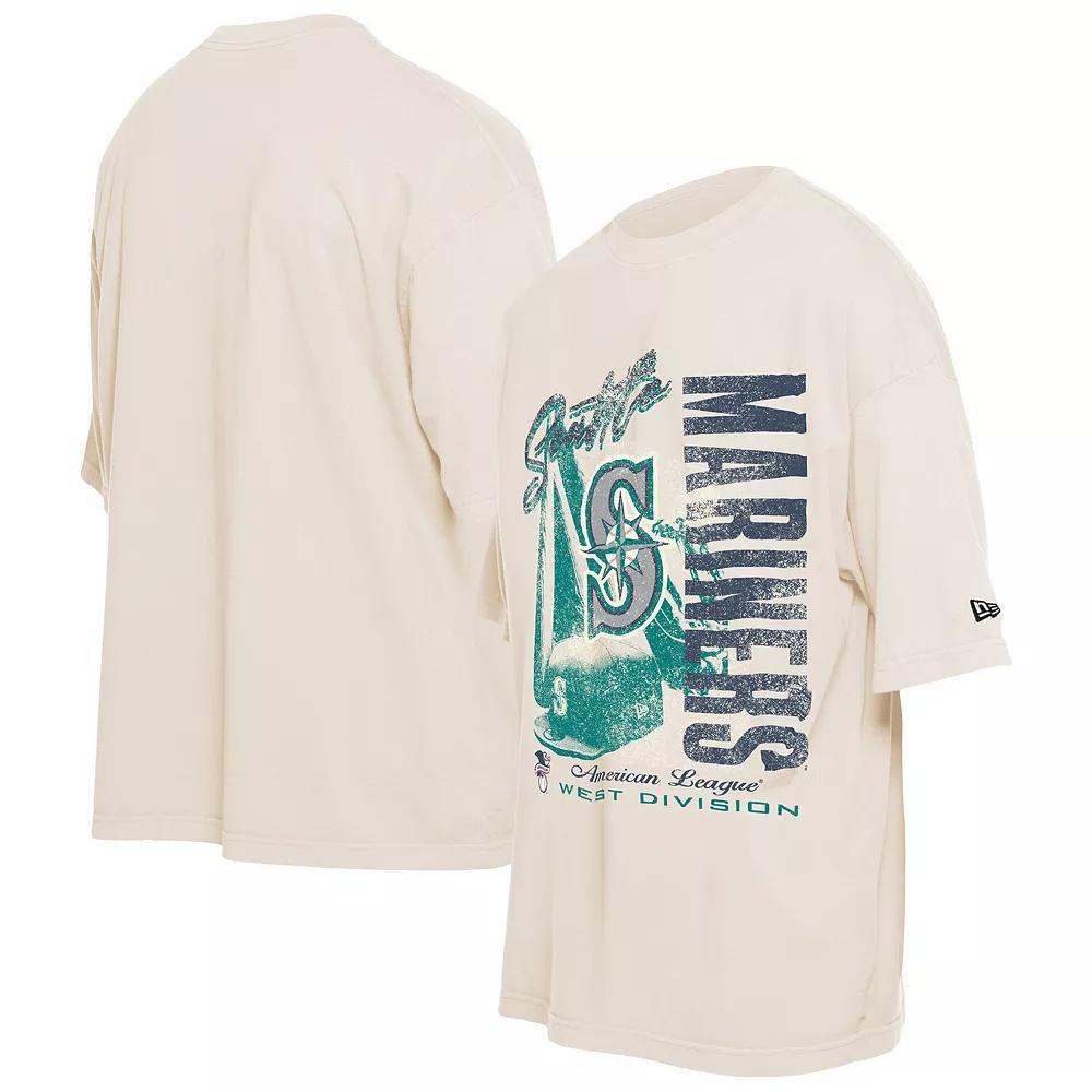 Men's New Era Cream Seattle Mariners Cooperstown Collection Oversized Throwback Distressed T-Shirt, Size: 2XL, Beige Product Image