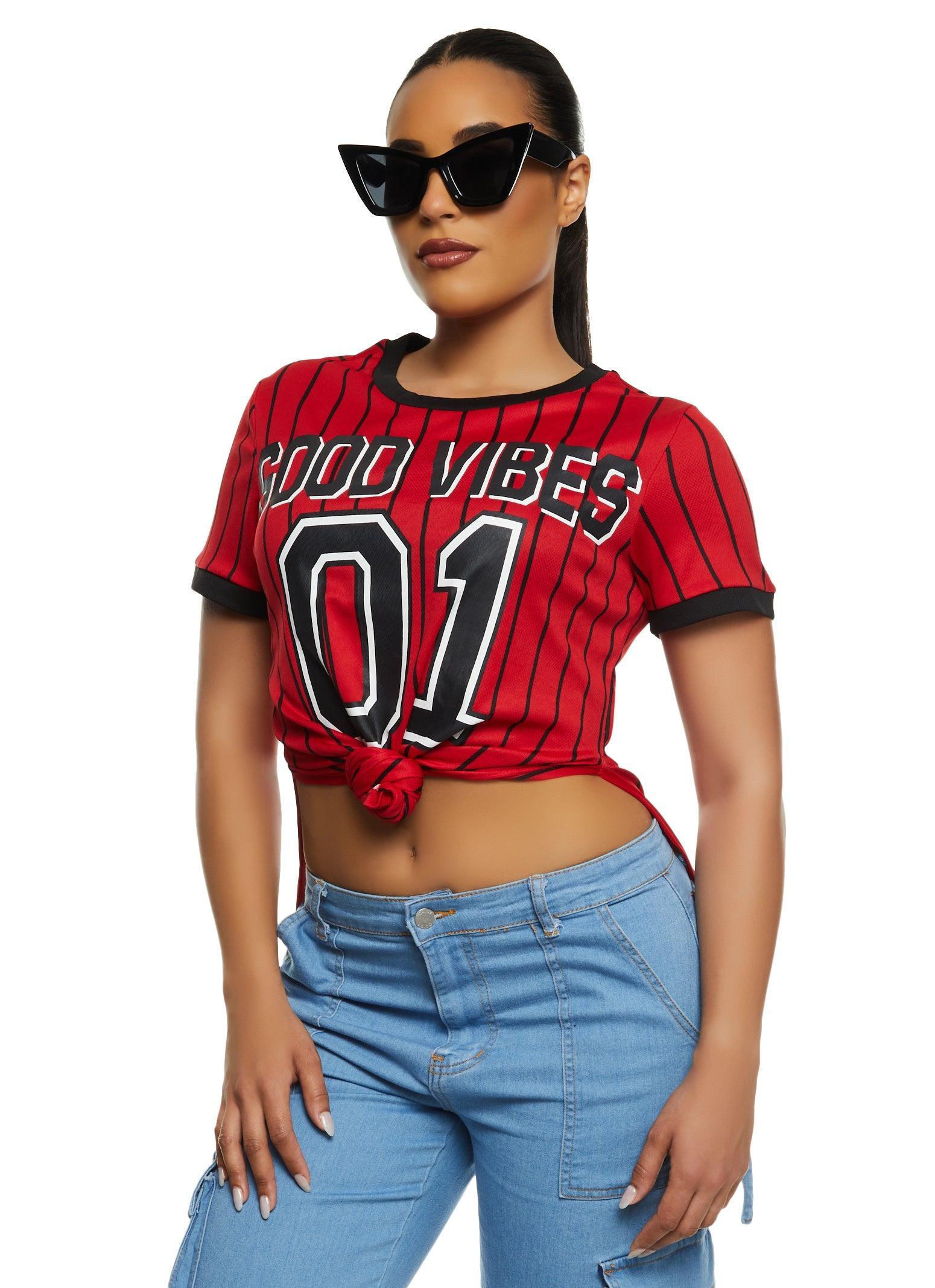 Womens Good Vibes 01 Pinstripe Baseball Tee Product Image