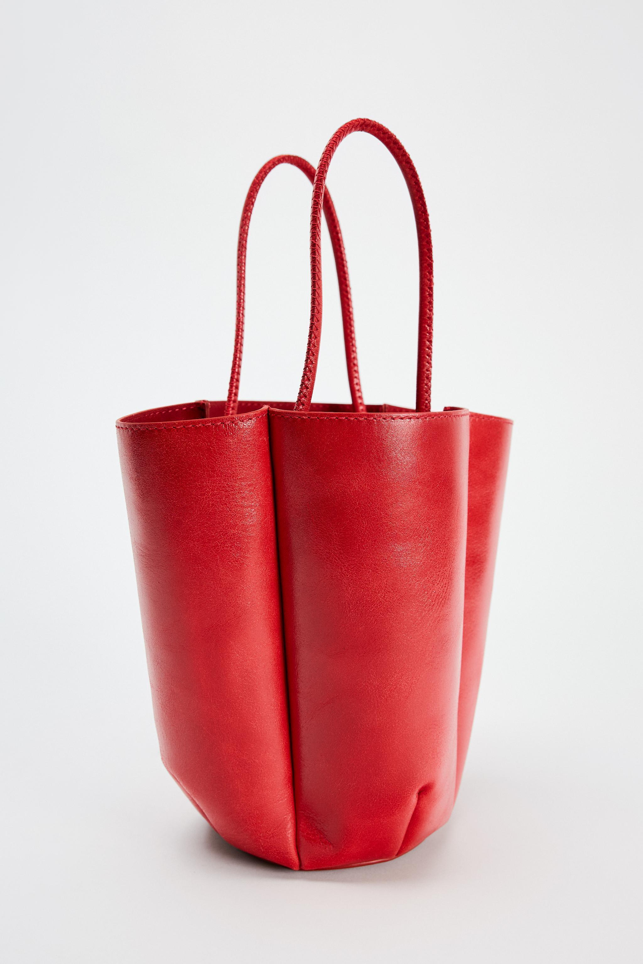 RED LEATHER MINI BUCKET BAG Product Image