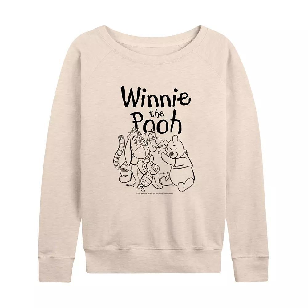 Disney's Winnie the Pooh Women's Sketched Group French Terry Long Sleeve Tee, Girl's,  Product Image
