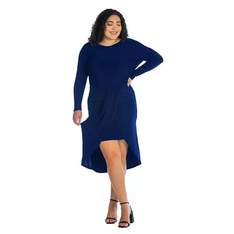 Plus Size 24Seven Comfort Apparel Long Sleeve Tulip Skirt Knee Length Dress, Womens Product Image