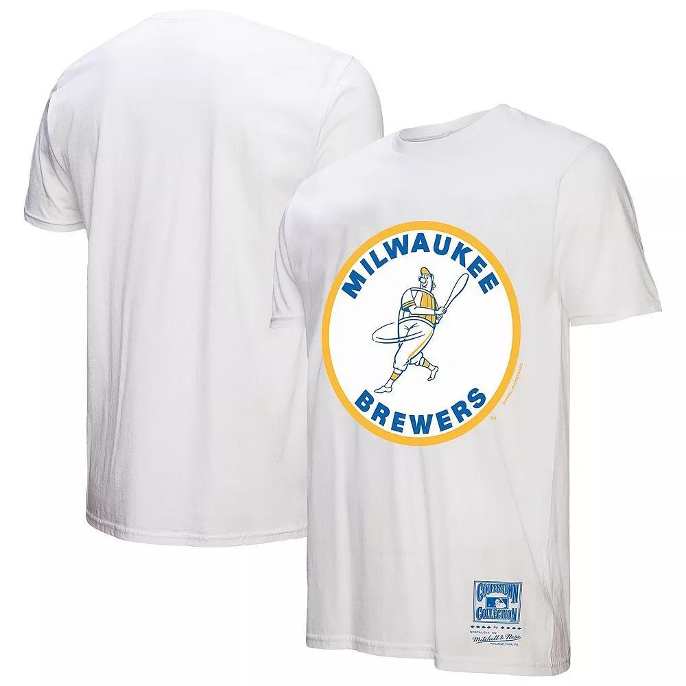 Men's Mitchell & Ness White Milwaukee Brewers Cooperstown Collection Logo T-Shirt, Size: Small Product Image