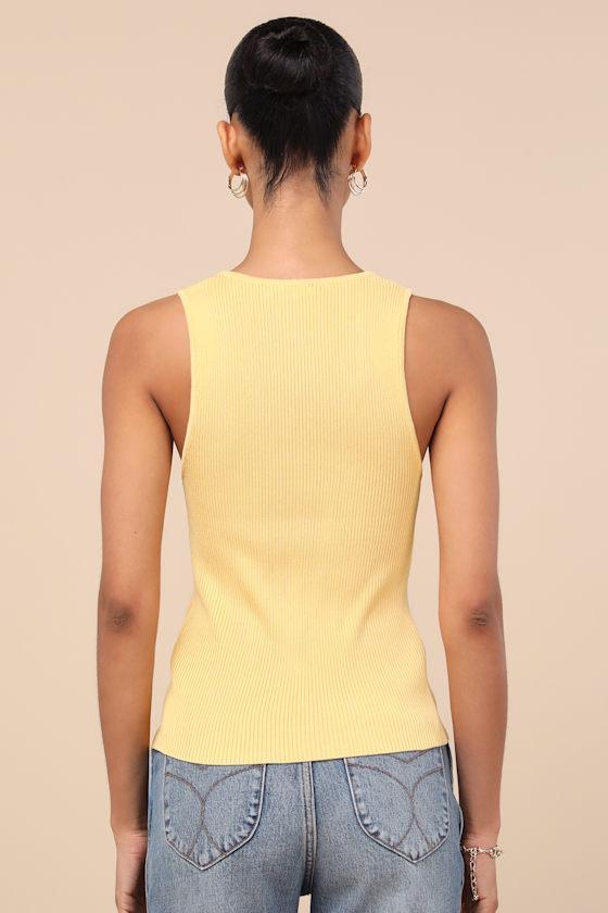 Cheslyn Yellow Ribbed Button-Front Tank Top Product Image