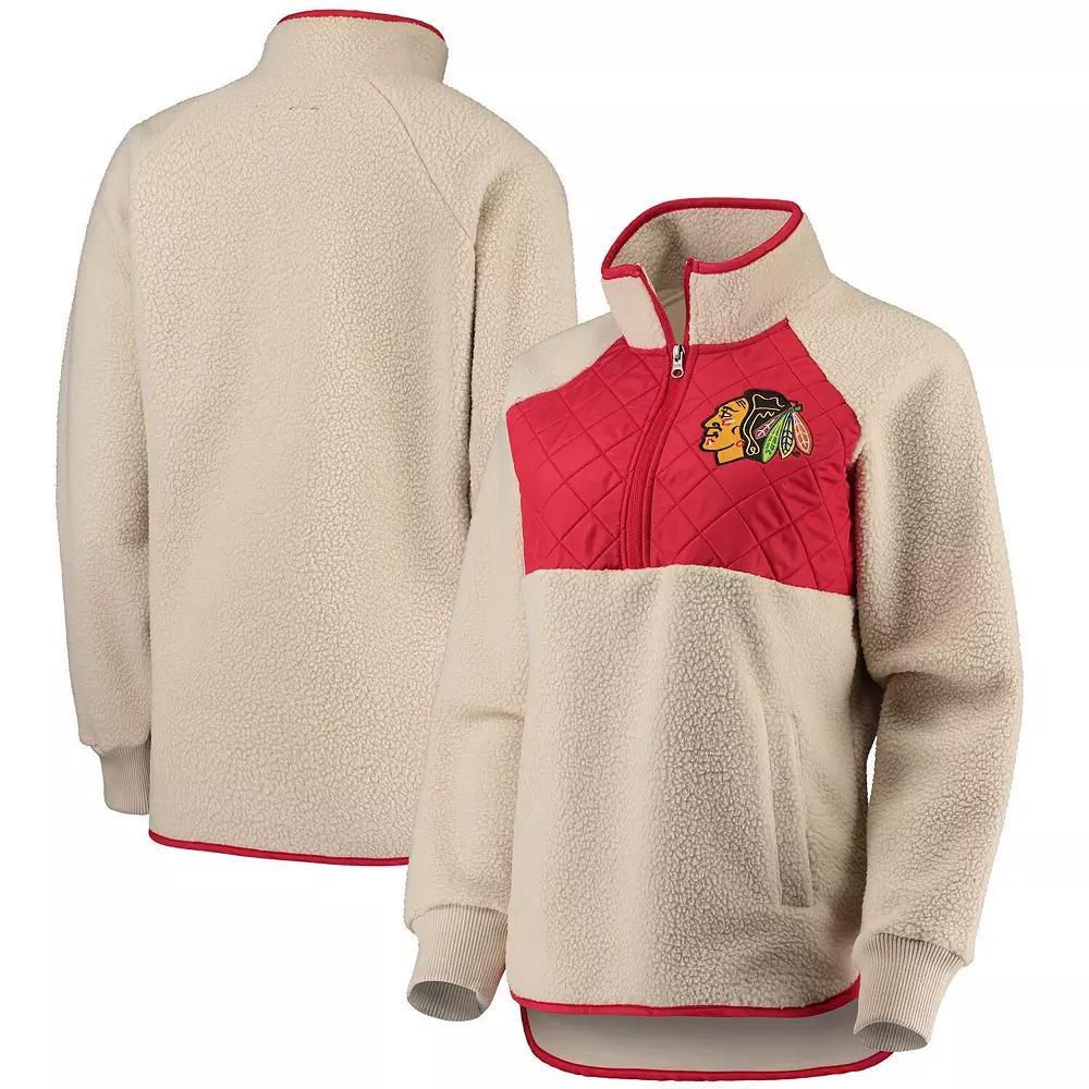 Women's G-III 4Her by Carl Banks Oatmeal/Red Chicago Blackhawks Wishbone Half-Zip Jacket, Size: Small, Team Product Image