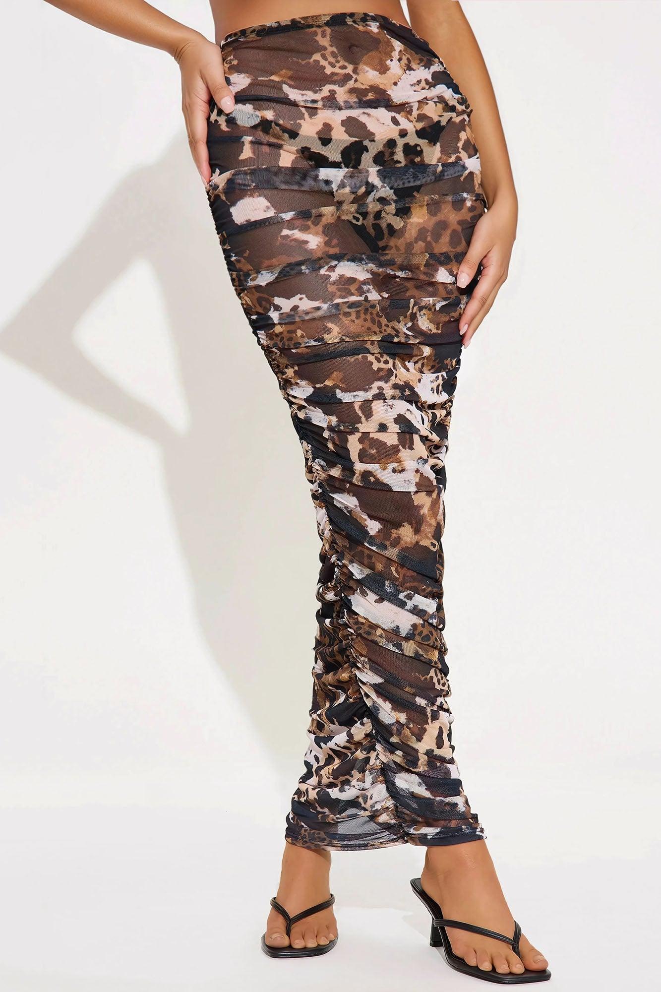 Chasing You Mesh Maxi Skirt - Brown/combo Product Image