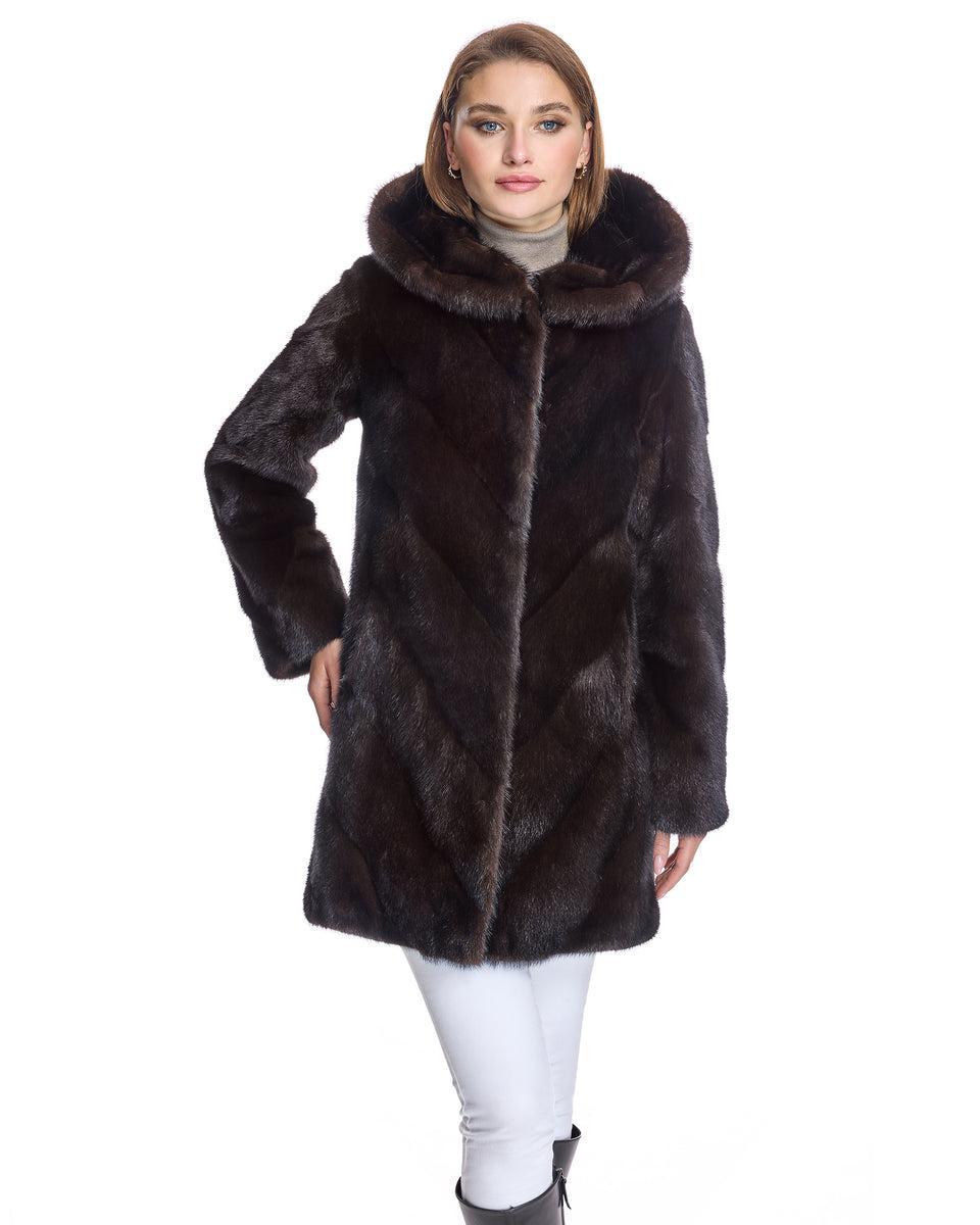 Hooded Chevron Mink Coat Product Image