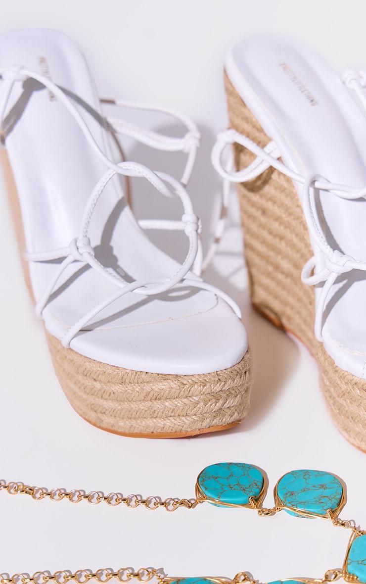 White Matte PU Round Toe Strappy Lace Up High Heeled Wedges Product Image