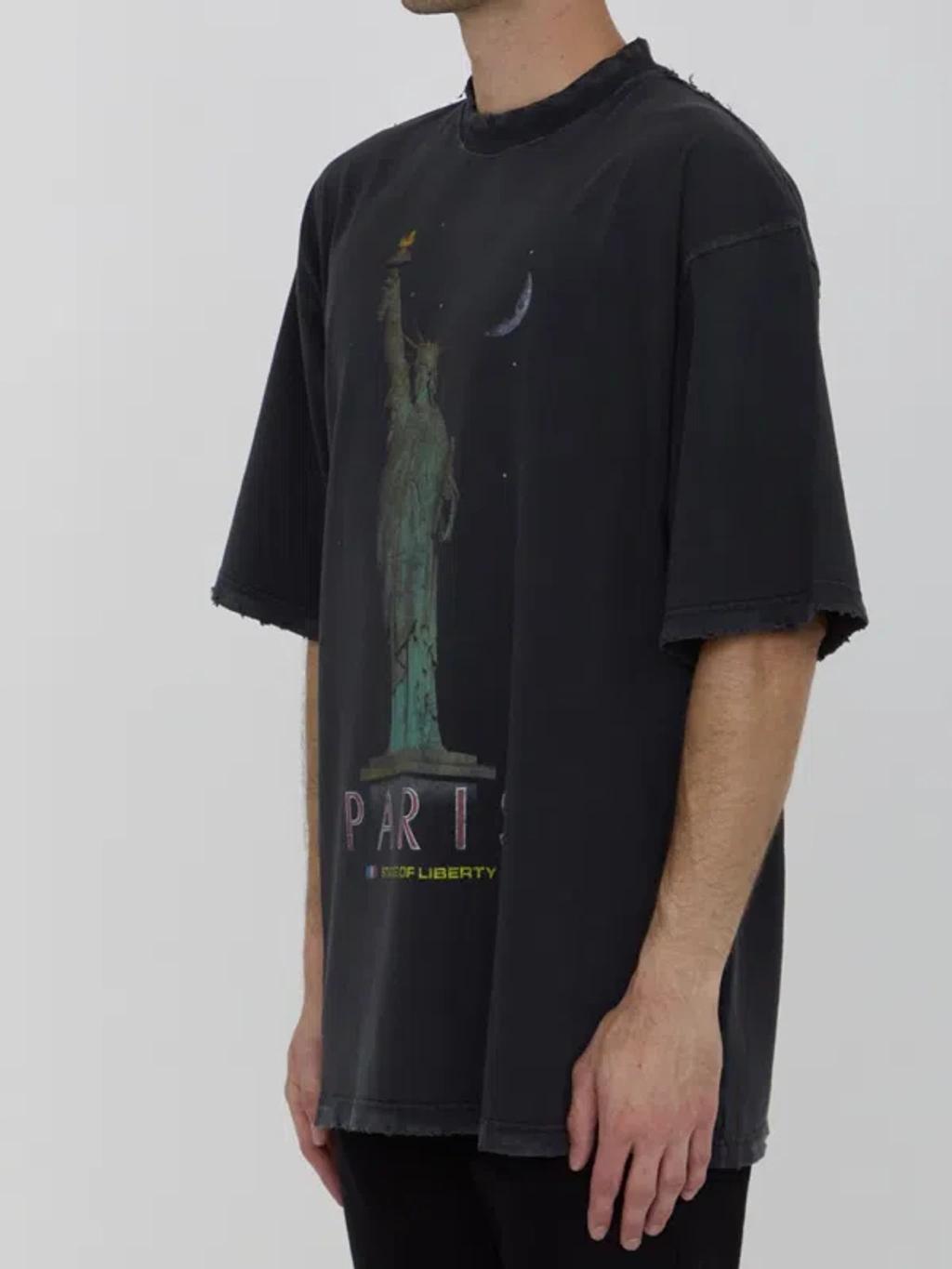 BALENCIAGA Paris Liberty Cotton T-shirt In  Faded Black Product Image