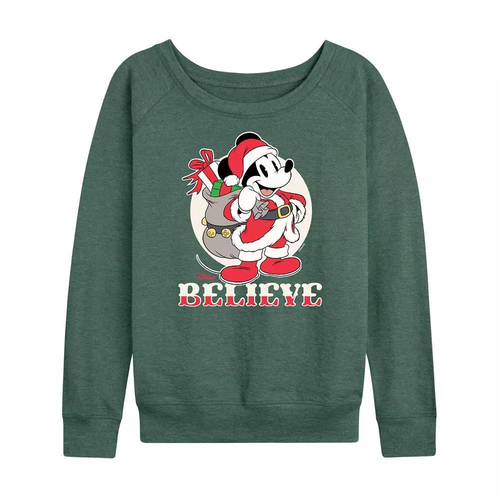 Disney's Mickey Mouse Women's Believe French Terry Long Sleeve Tee, Size: XL, Grey Green Product Image