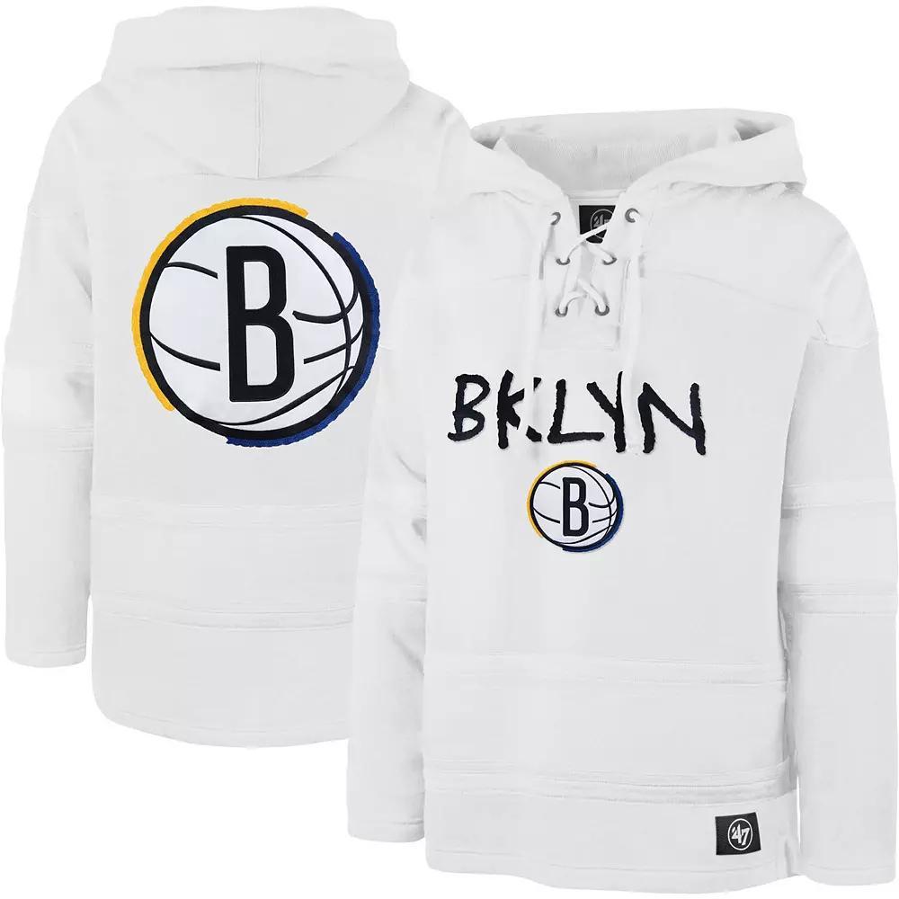 Men's '47 White Brooklyn Nets 2022/23 Pregame MVP Lacer Pullover Hoodie - City Edition, Size: Large Product Image