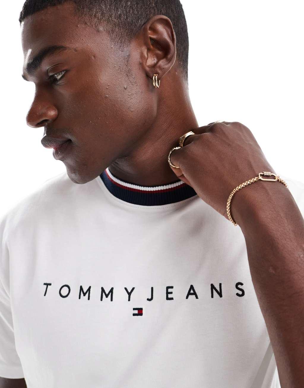 Tommy Jeans linear logo ringer T-shirt in white Product Image