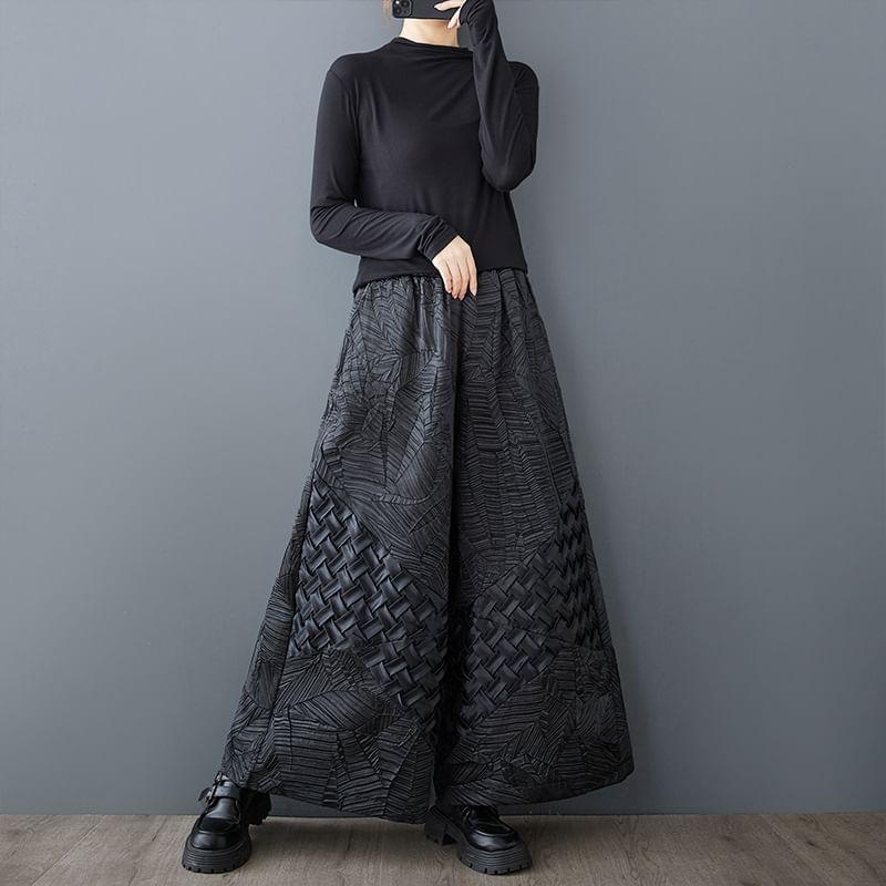 High Rise Patterned Panel Wide Leg Pants Product Image