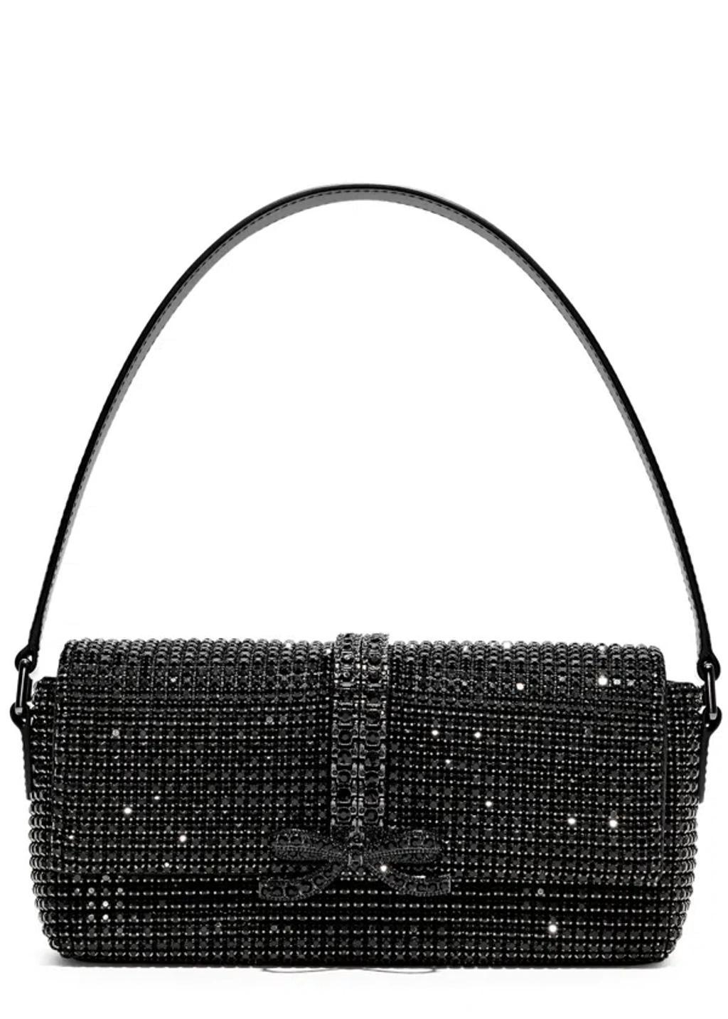 SELF-PORTRAIT Bow Crystal-embellished Top Handle Bag In Black Product Image