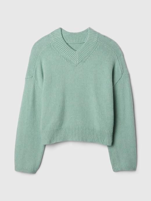 CashSoft Cropped High V-Neck Sweater Product Image