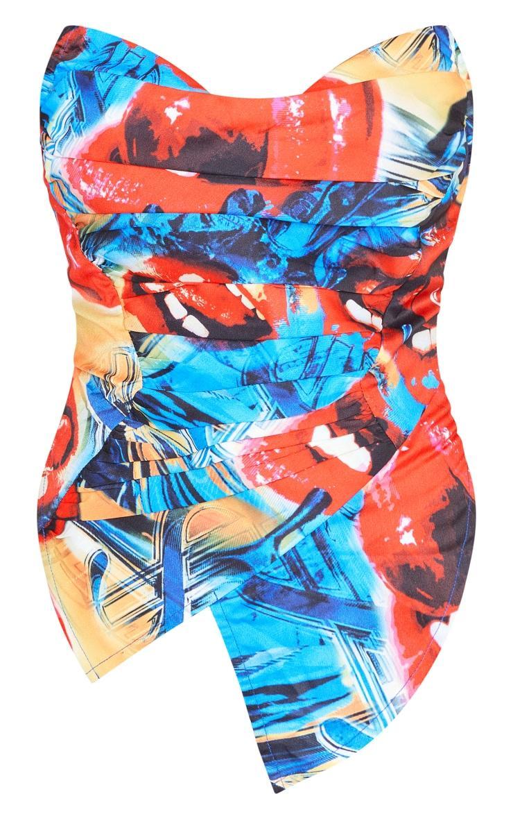 Red Abstract Print Woven Asymmetric Pointed Hem Corset Product Image