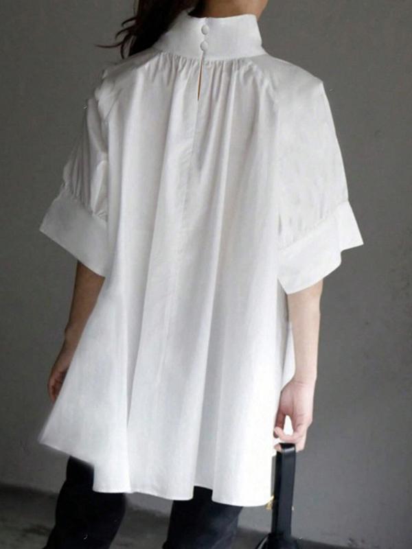 Half Sleeves Loose Solid Color High Neck Blouses&Shirts Tops Product Image