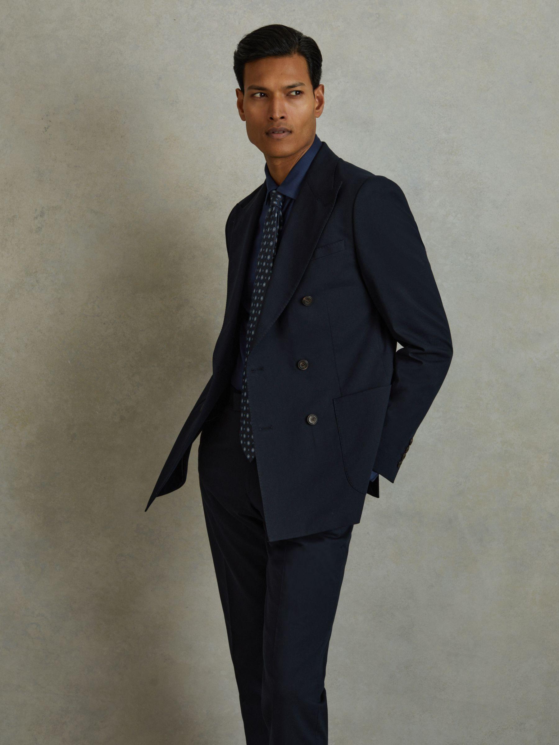 Double Breasted Cotton Blend Blazer in Navy Product Image