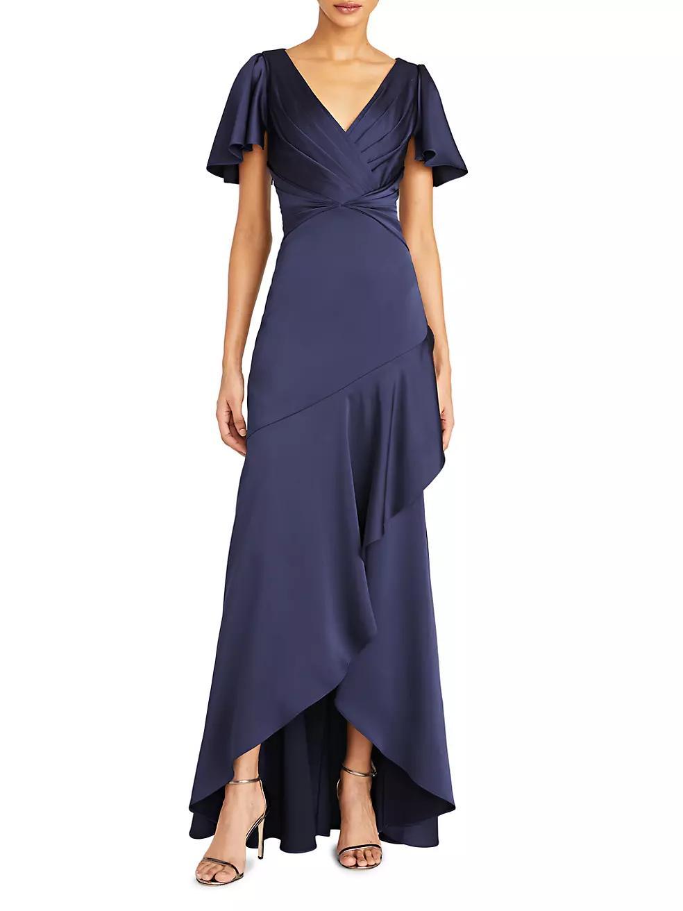 Valencia Flutter-Sleeve Satin Gown Product Image