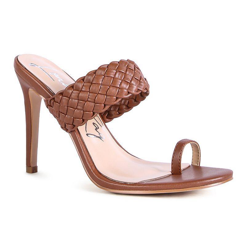 London Rag High Perks Woven Strap Womens Toe Ring Sandals Brown Product Image