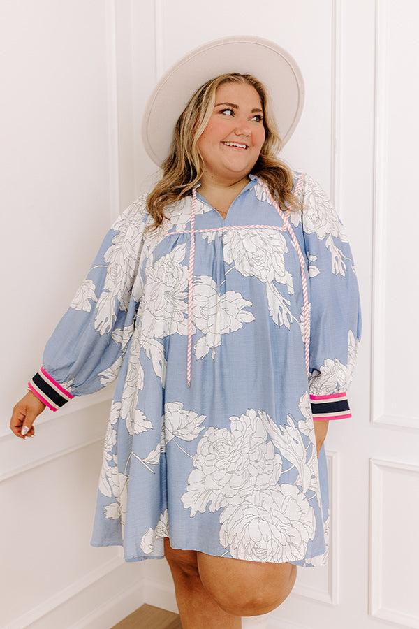 Vineyard Stroll Floral Mini Dress in Sky Blue Curves Product Image