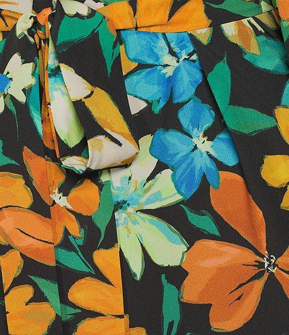 Jessica Howard Floral Print Split V-Neck 3/4 Sleeve Fit-And-Flare Dress Product Image