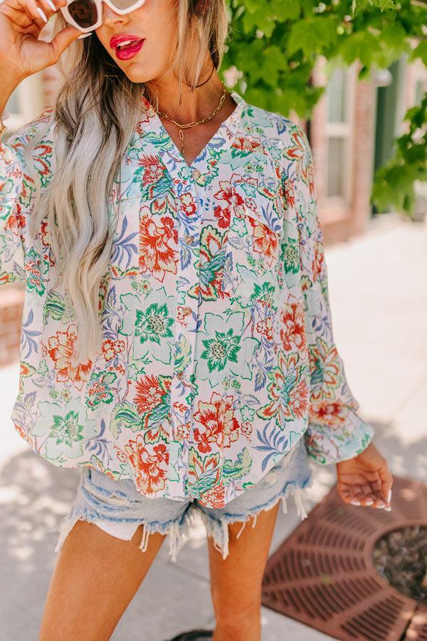 Editor In Chic Floral Button Up In Aqua Product Image