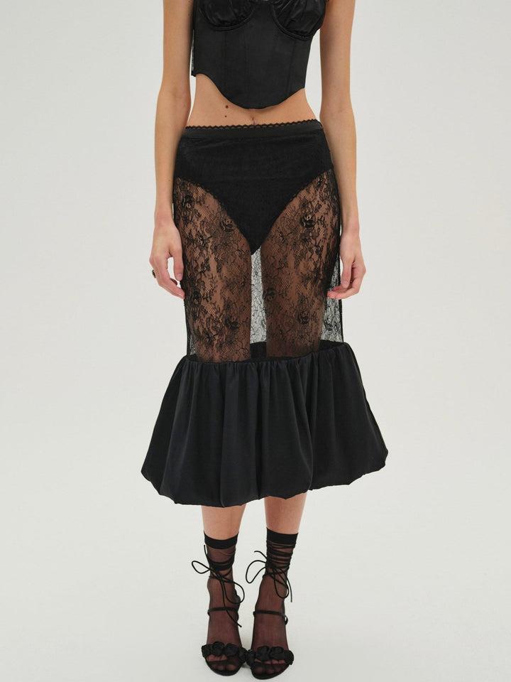 Sugarplum Lace Midi Skirt — Black Product Image