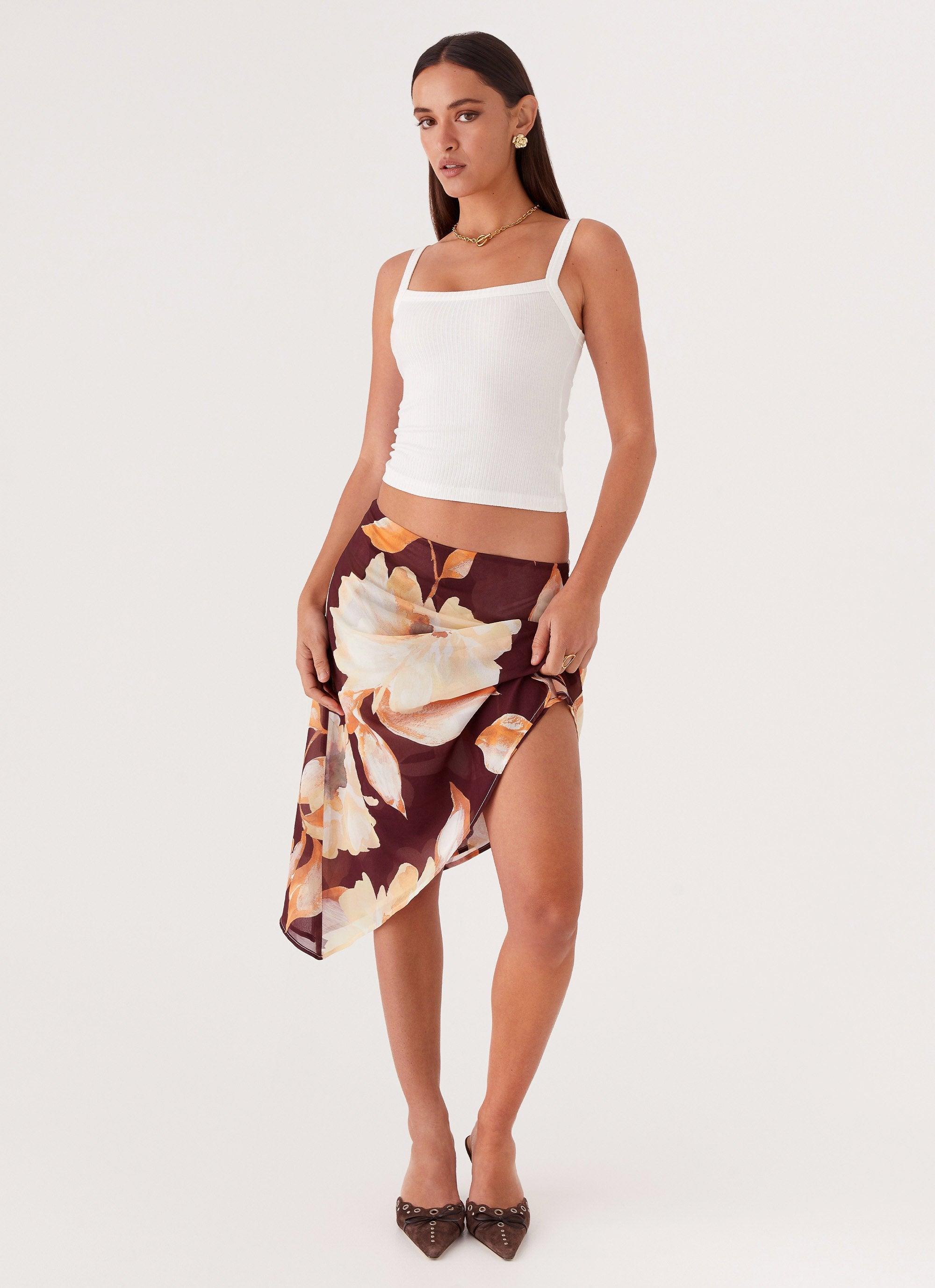 Elizabeth Midi Skirt - Brown Floral Product Image