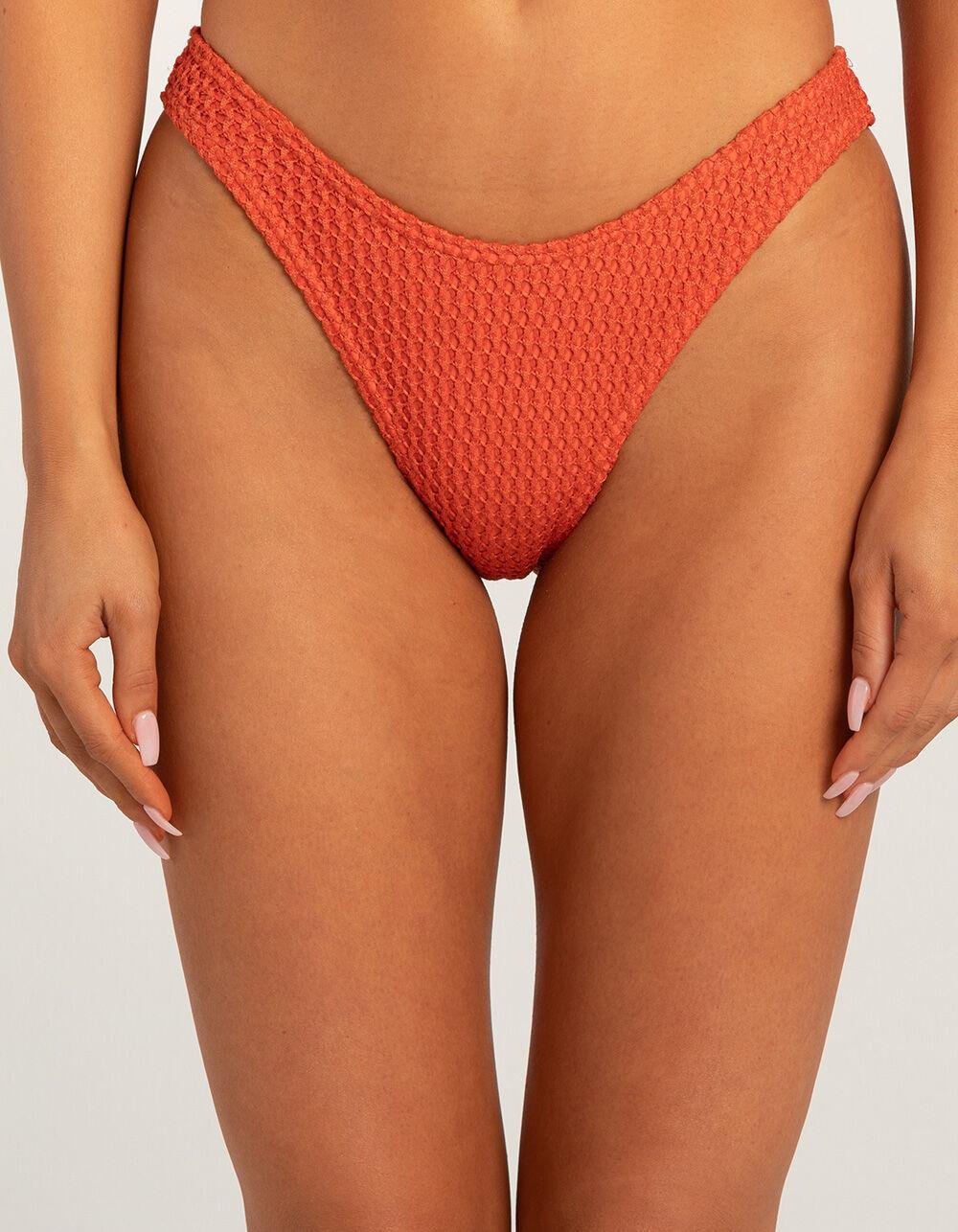 FULL TILT Cheekier High Leg Crochet Bikini Bottoms - RUST Product Image