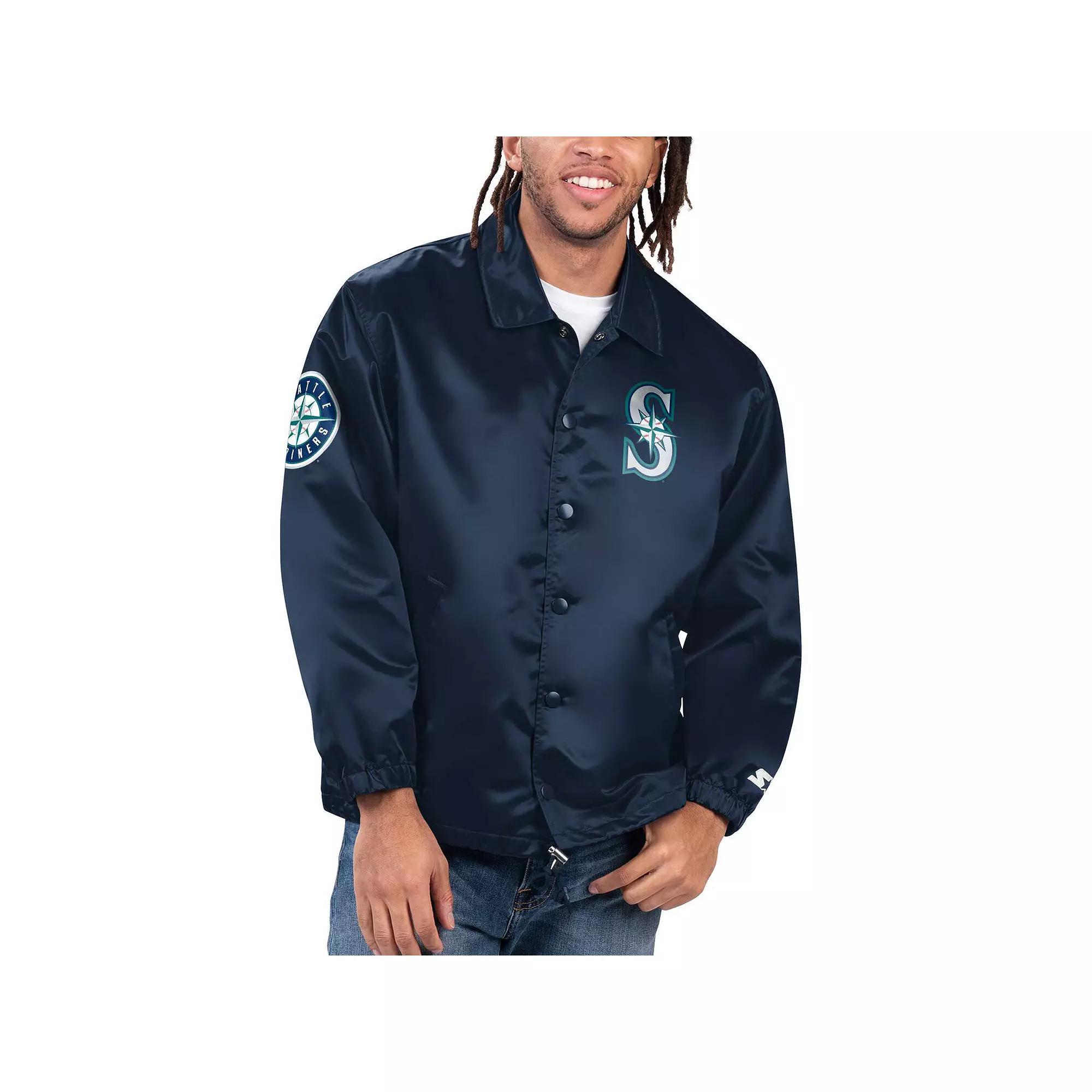 Men's Starter Navy Seattle Mariners Option Route Satin Full-Snap Jacket, Size: Medium, Blue Product Image