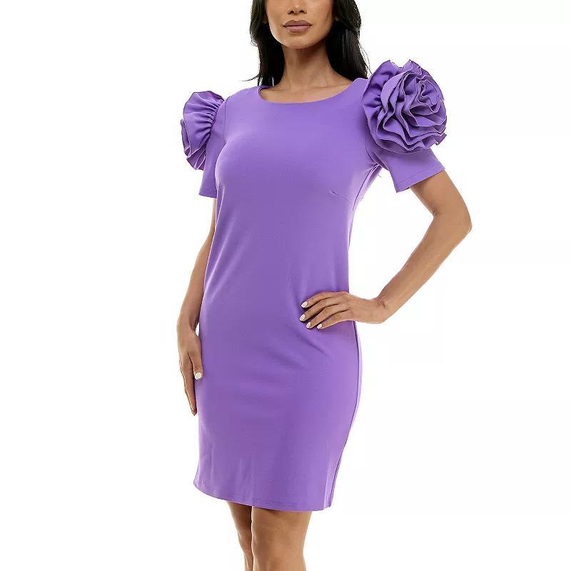 Women's Nina Leonard Shoulder Flower Ruffle Mini Sheath Dress, Size: XL, Purple Product Image