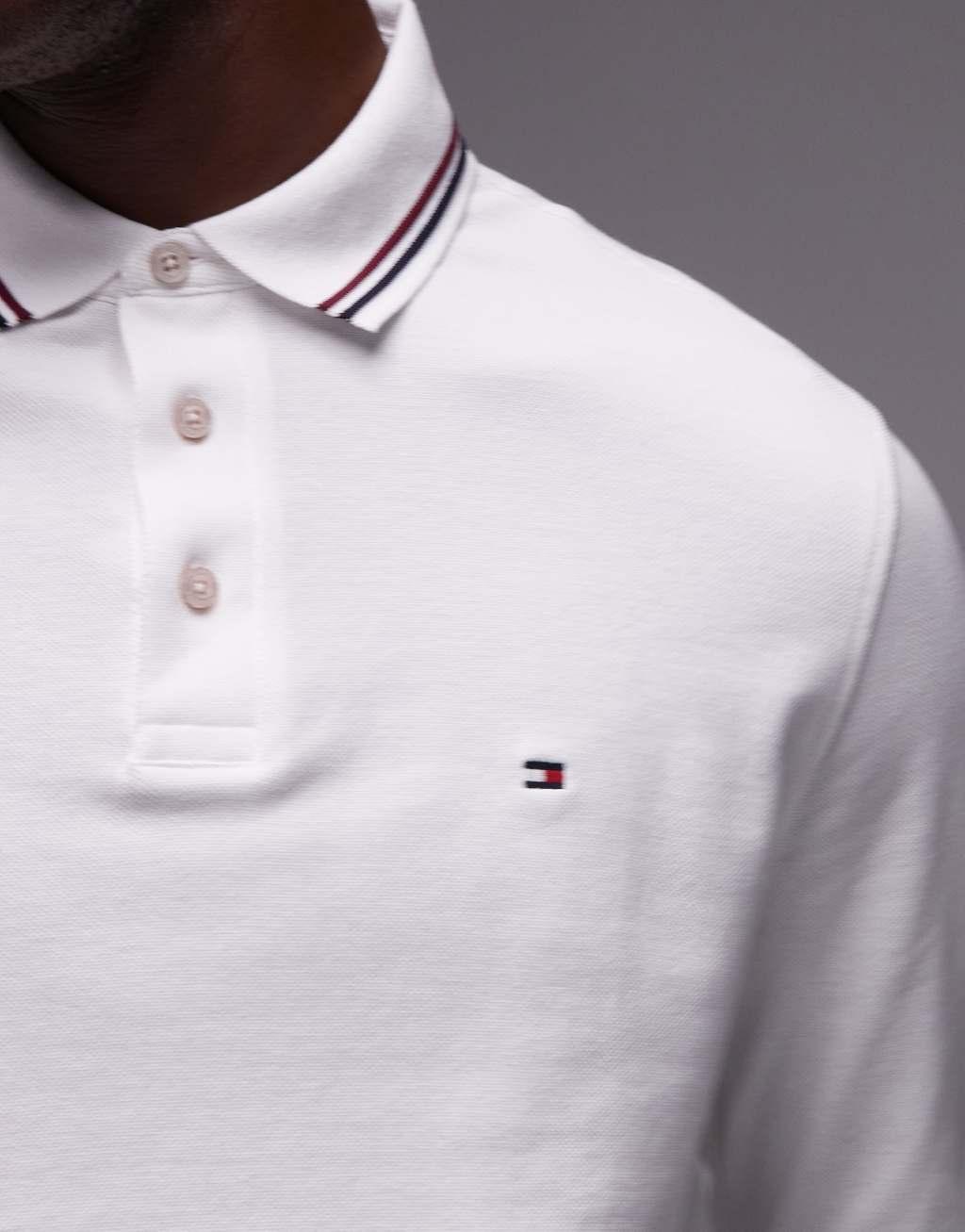 Tommy Hilfiger tipped long sleeve polo shirt in white Product Image