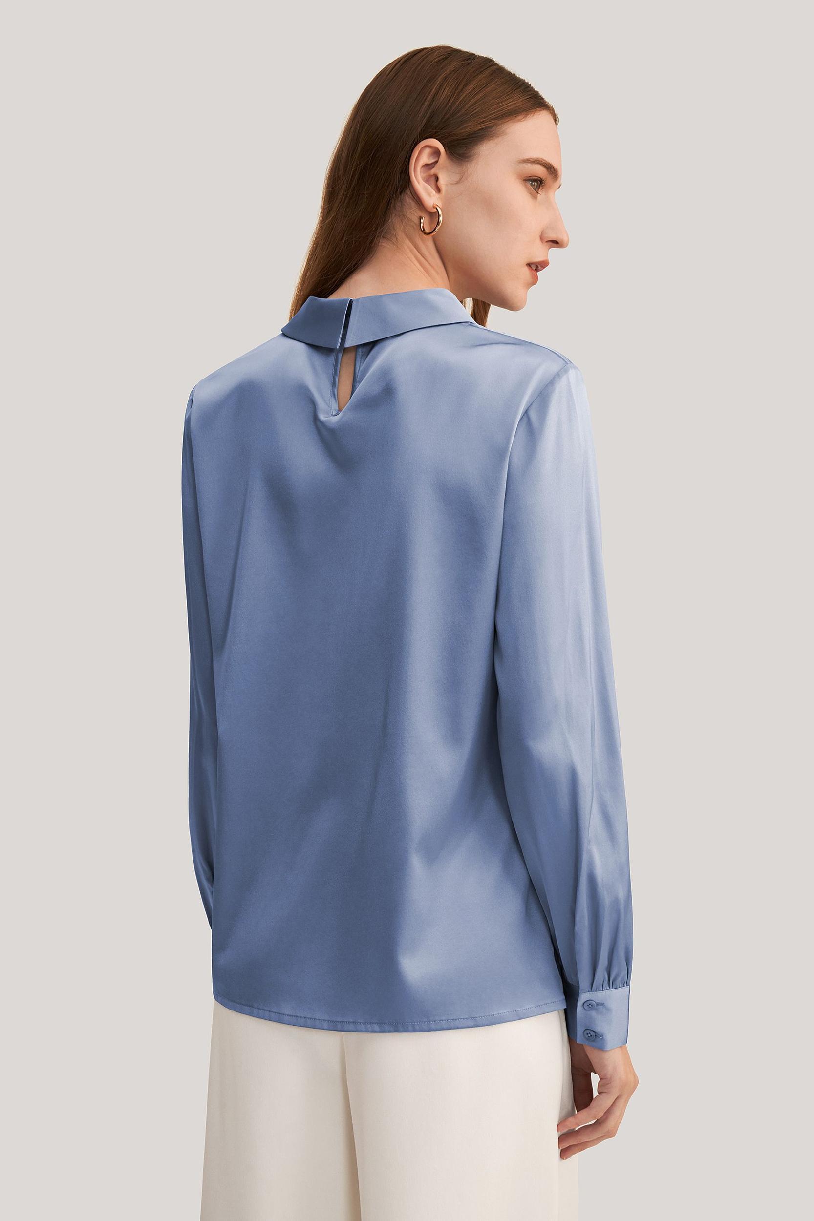 Stand Collar Long Sleeves  Silk Blouse Product Image