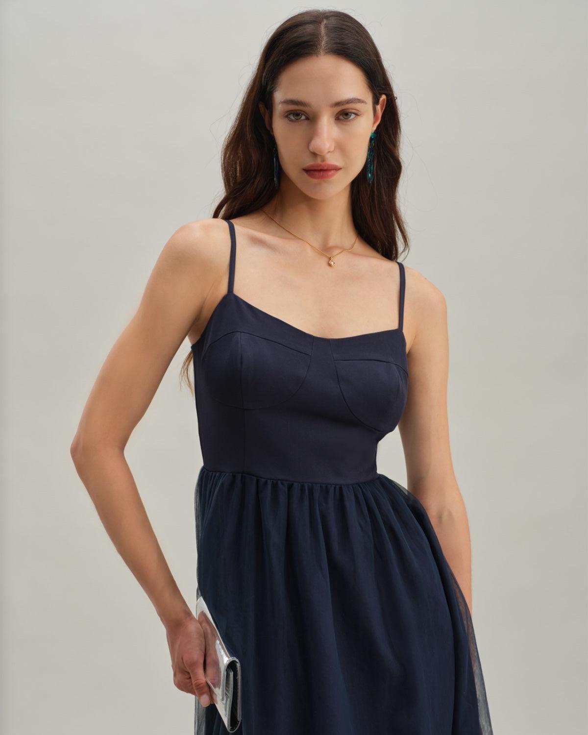 Blue Shirred Flowy Slip Maxi Dress Product Image