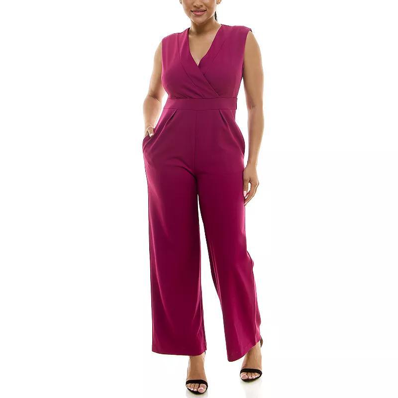 Womens Nina Leonard Surplice Jumpsuit Dark Pink Product Image