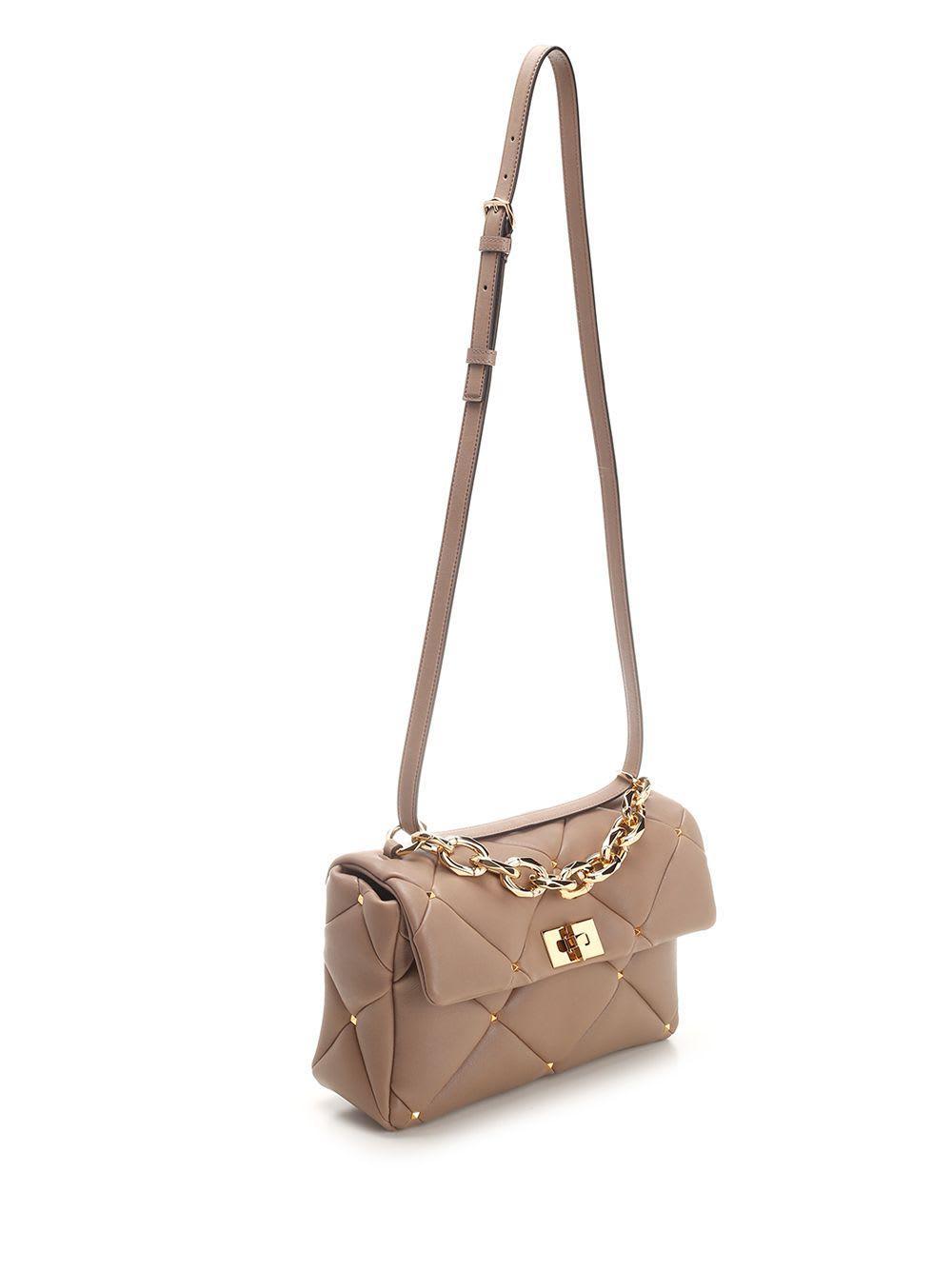 VALENTINO GARAVANI Roman Stud Foldover Top Shoulder Bag In Brown Product Image