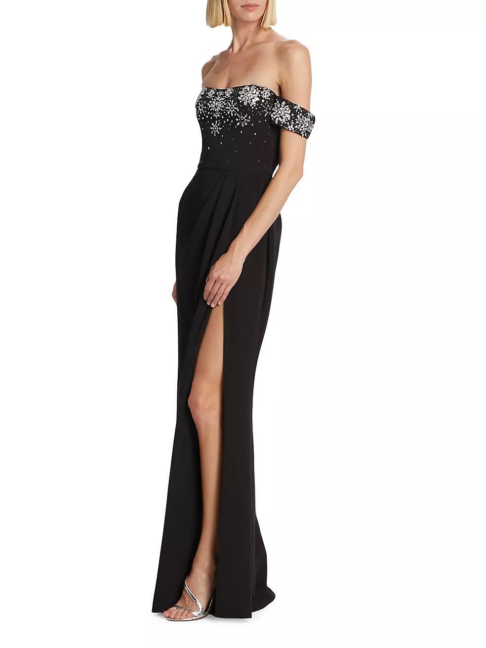 Beaded Stretch Crepe Off-The-Shoulder Gown Product Image